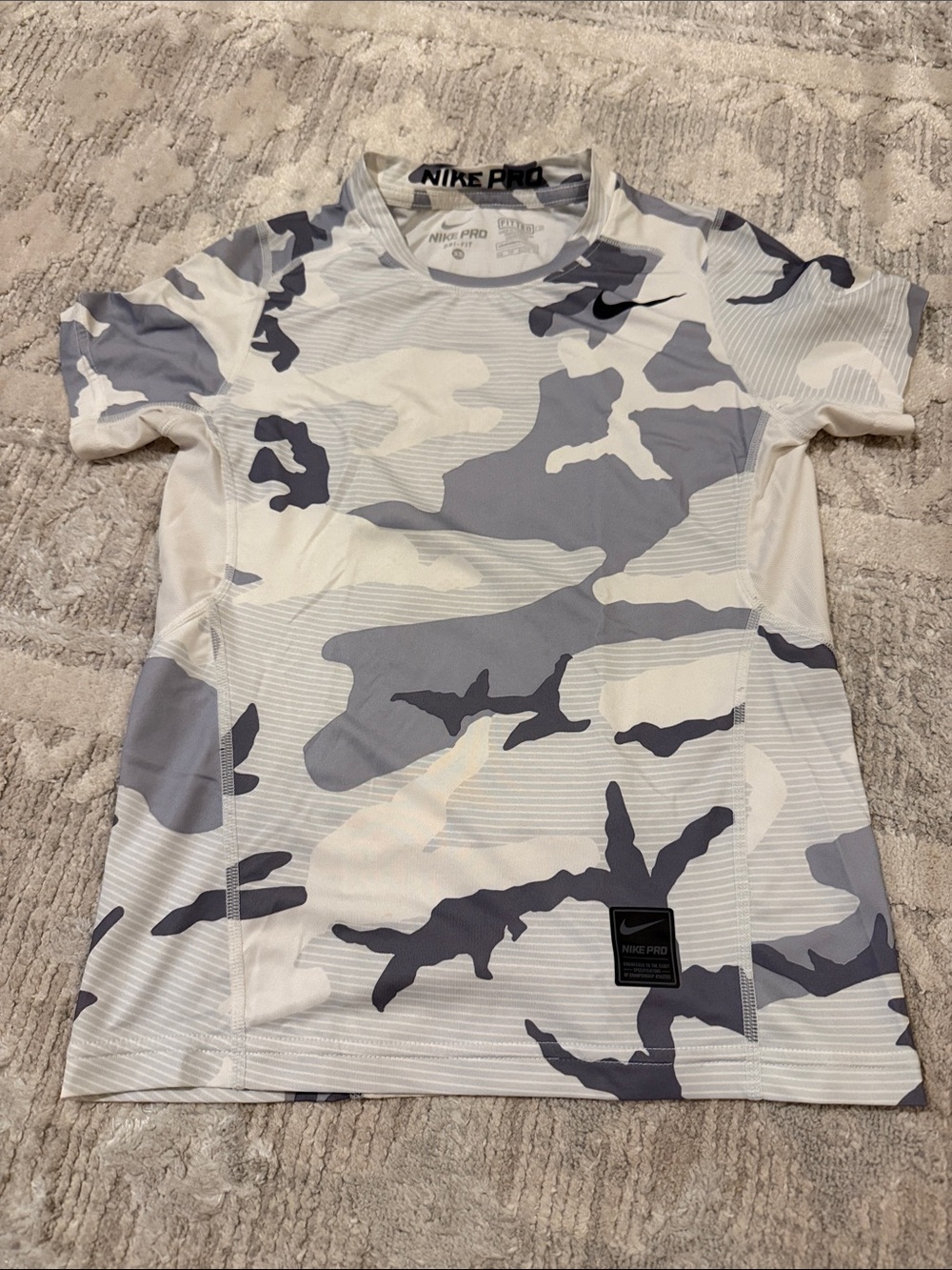 Nike Pro White and Gray Camo Compression Shirt